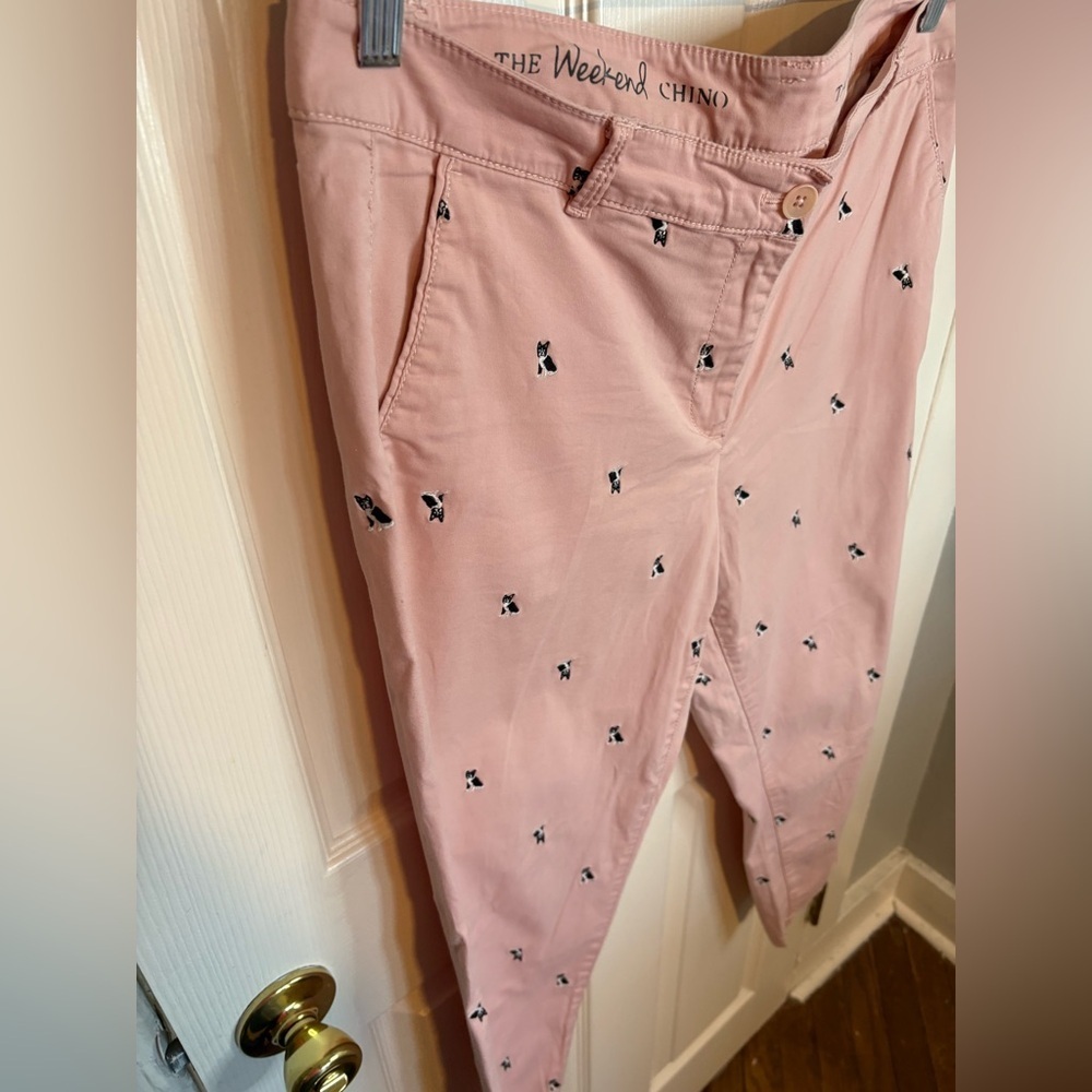 Talbots The Weekend Chino – Pink Frenchie Dog Embroidered | Size 14 Petite - Picture 7 of 11